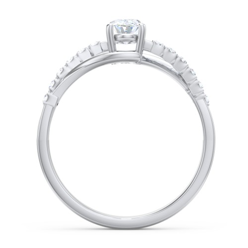 Solitaire Diamond Engagement Ring with Twisted Split Shank and Accents – 14K White Gold with Lab Diamond