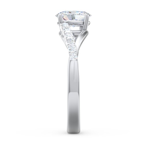 Solitaire Diamond Engagement Ring with Twisted Split Shank and Accents – 14K White Gold with Lab Diamond