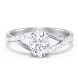 Solitaire Diamond Engagement Ring with Twisted Split Shank and Accents
