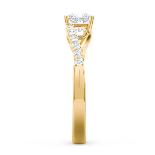 Solitaire Diamond Engagement Ring with Twisted Split Shank and Accents