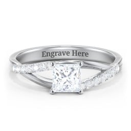 Solitaire Diamond Engagement Ring with Twisted Split Shank and Accents