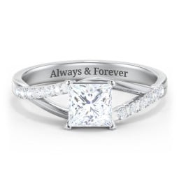 Solitaire Diamond Engagement Ring with Twisted Split Shank and Accents