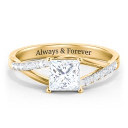 Solitaire Diamond Engagement Ring with Twisted Split Shank and Accents