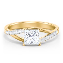 Solitaire Diamond Engagement Ring with Twisted Split Shank and Accents in 10K Solid Yellow Gold with 04LABDIAM-PC-1.00-SI1-F-G and Lab Diamond