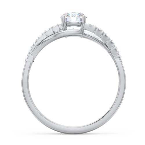 Solitaire Diamond Engagement Ring with Twisted Split Shank and Accents – 14K White Gold with Lab Diamond