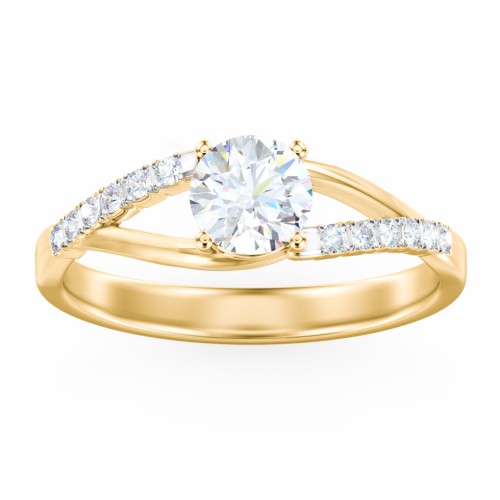 Solitaire Diamond Engagement Ring with Twisted Split Shank and Accents