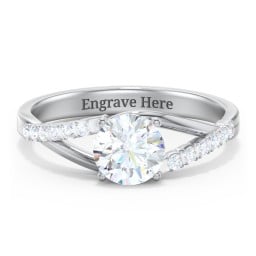 Solitaire Diamond Engagement Ring with Twisted Split Shank and Accents