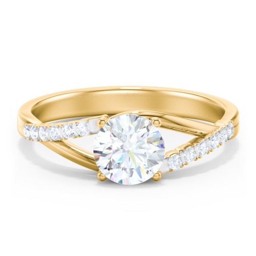 Solitaire Diamond Engagement Ring with Twisted Split Shank and Accents