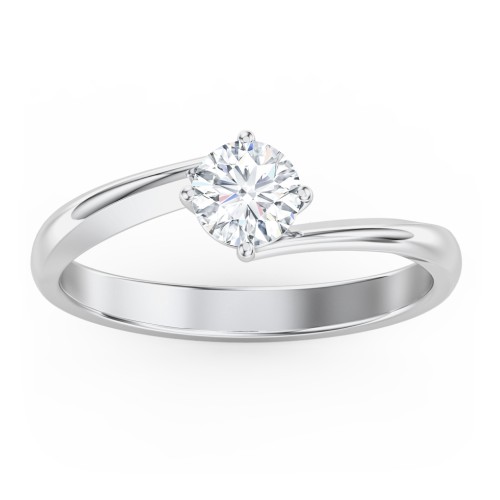 Diamond Solitaire Bypass Engagement Ring – 14K White Gold
