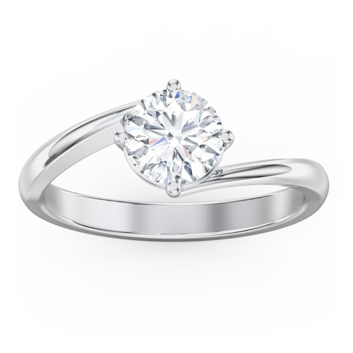 Diamond Solitaire Bypass Engagement Ring – 14K White Gold
