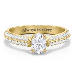 Diamond Solitaire Engagement Ring with Double Row Accents in 10K Solid Yellow Gold with 04DIAM-OV-0.50-SI2-G-G and Diamond
