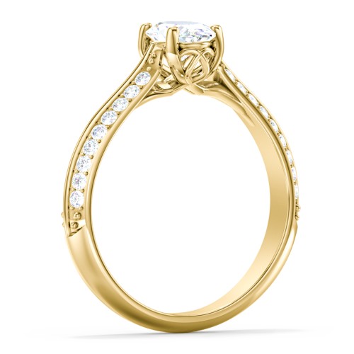Diamond Solitaire Engagement Ring with Double Row Accents – 10K Yellow Gold with Diamond