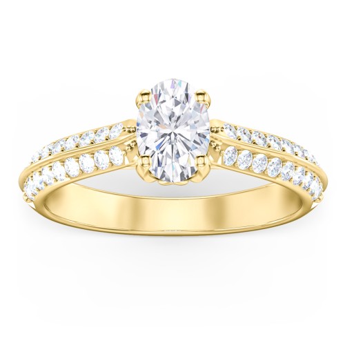 Diamond Solitaire Engagement Ring with Double Row Accents – 10K Yellow Gold with Diamond