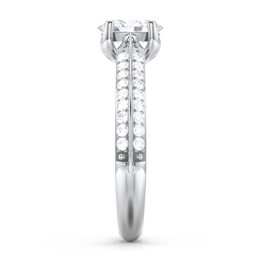 Diamond Solitaire Engagement Ring with Double Row Accents – 14K White Gold with Diamond