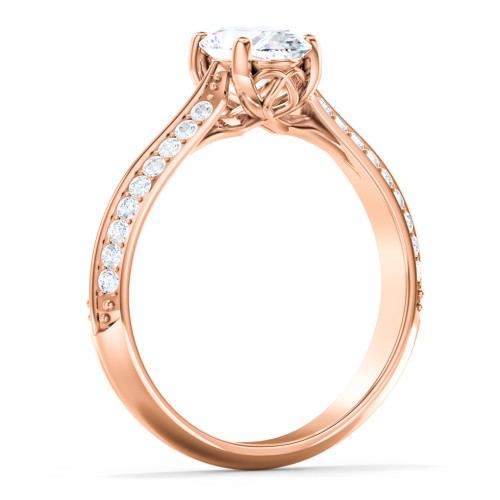 Diamond Solitaire Engagement Ring with Double Row Accents – 10K Rose Gold with Diamond