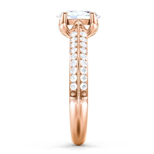 Diamond Solitaire Engagement Ring with Double Row Accents – 10K Rose Gold with Diamond