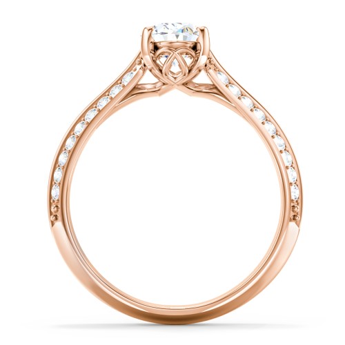 Diamond Solitaire Engagement Ring with Double Row Accents – 10K Rose Gold with Diamond