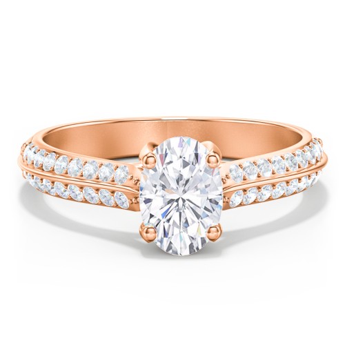 Diamond Solitaire Engagement Ring with Double Row Accents – 10K Rose Gold with Diamond