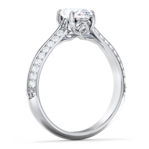Diamond Solitaire Engagement Ring with Double Row Accents – 14K White Gold with Diamond