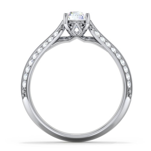 Diamond Solitaire Engagement Ring with Double Row Accents – 14K White Gold with Diamond