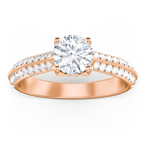 Diamond Solitaire Engagement Ring with Double Row Accents – 10K Rose Gold with Diamond