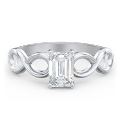 Diamond Solitaire Engagement Ring with Infinity Band – 14K White Gold