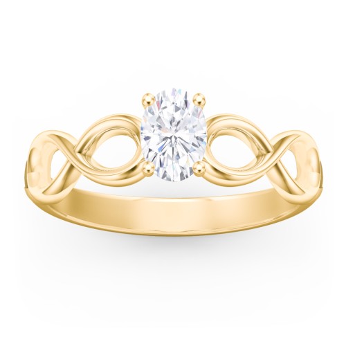 Diamond Solitaire Engagement Ring with Infinity Band – 10K Yellow Gold