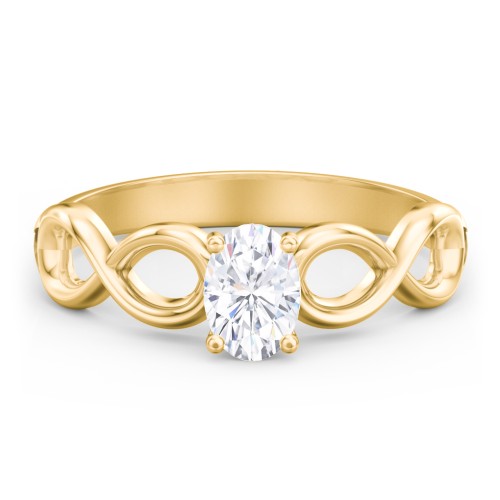 Diamond Solitaire Engagement Ring with Infinity Band – 10K Yellow Gold