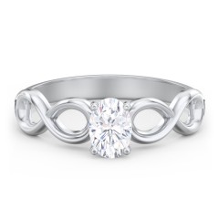 Diamond Solitaire Engagement Ring with Infinity Band – 14K White Gold