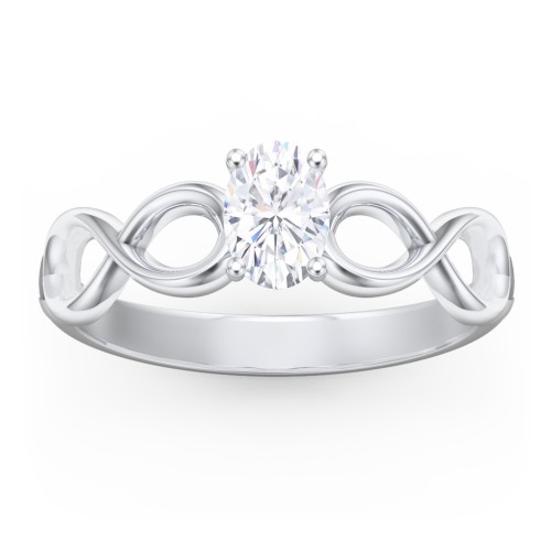 Diamond Solitaire Engagement Ring with Infinity Band – 14K White Gold