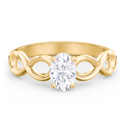Diamond Solitaire Engagement Ring with Infinity Band – 10K Yellow Gold