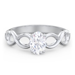 Diamond Solitaire Engagement Ring with Infinity Band – 14K White Gold