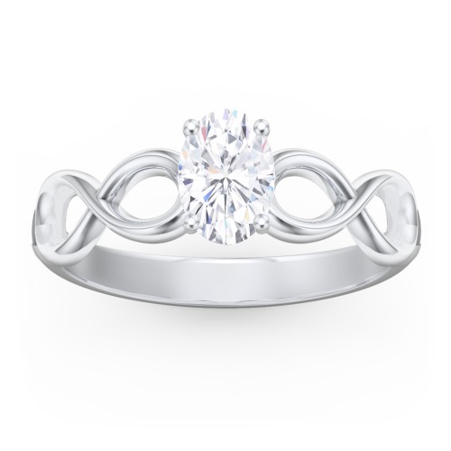 Diamond Solitaire Engagement Ring with Infinity Band – 14K White Gold