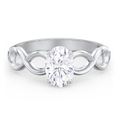 Diamond Solitaire Engagement Ring with Infinity Band – 14K White Gold