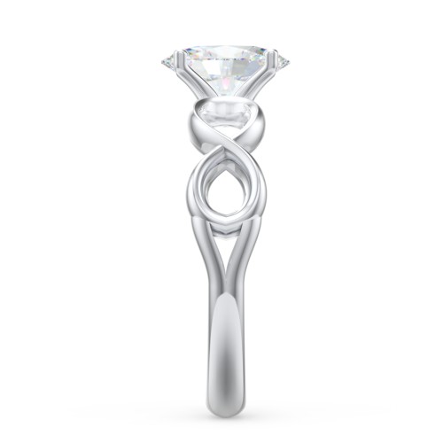 Diamond Solitaire Engagement Ring with Infinity Band – 14K White Gold