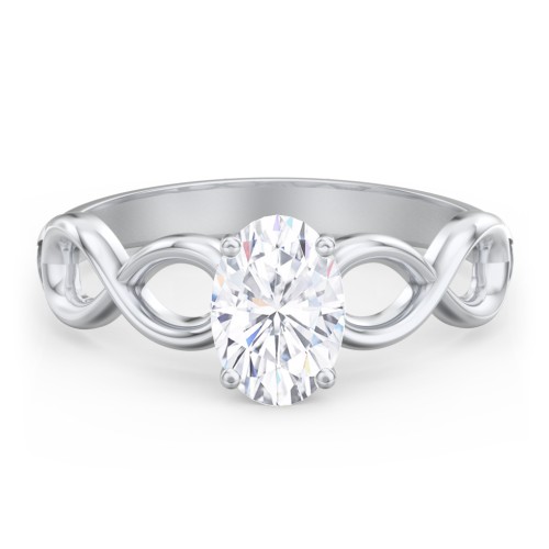 Diamond Solitaire Engagement Ring with Infinity Band – 14K White Gold