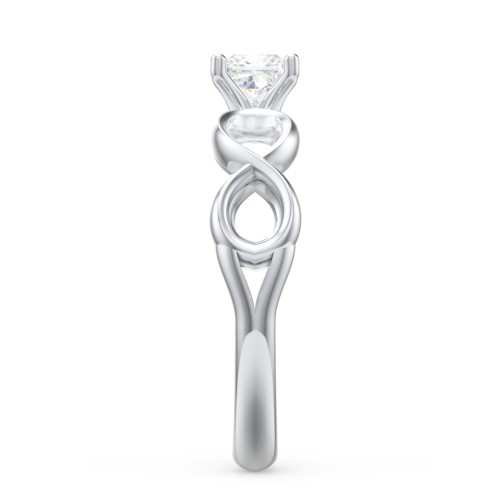 Diamond Solitaire Engagement Ring with Infinity Band – 14K White Gold
