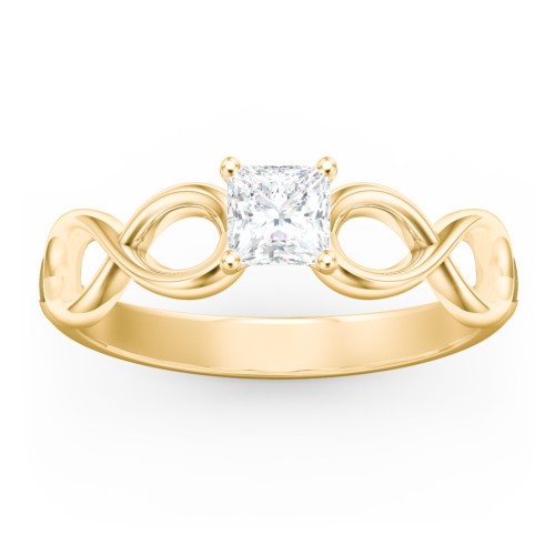 Diamond Solitaire Engagement Ring with Infinity Band – 10K Yellow Gold