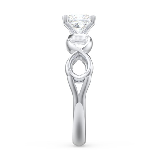 Diamond Solitaire Engagement Ring with Infinity Band – 14K White Gold