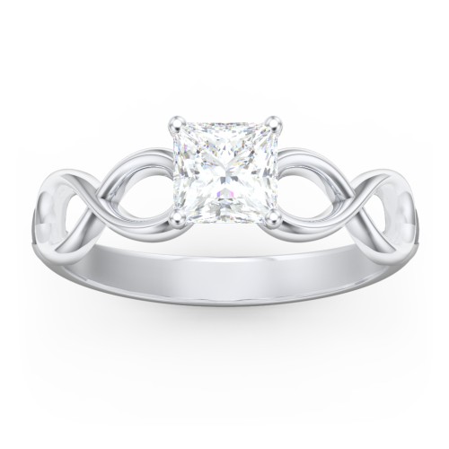 Diamond Solitaire Engagement Ring with Infinity Band – 14K White Gold