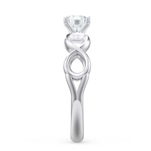 Diamond Solitaire Engagement Ring with Infinity Band – 14K White Gold