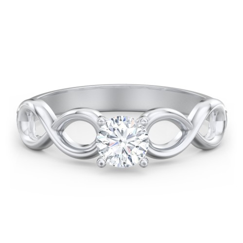 Diamond Solitaire Engagement Ring with Infinity Band – 14K White Gold