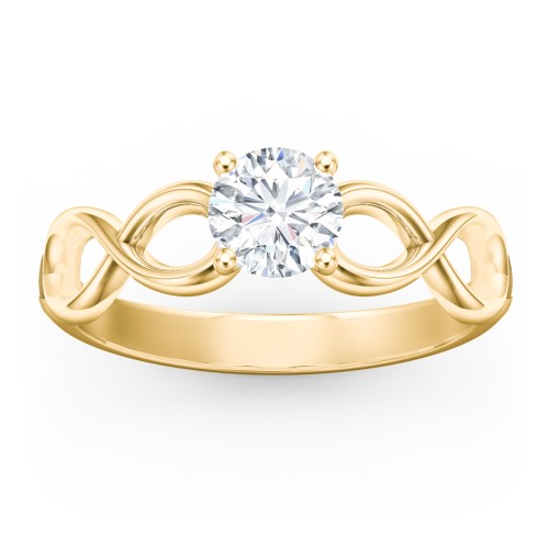 Diamond Solitaire Engagement Ring with Infinity Band – 10K Yellow Gold