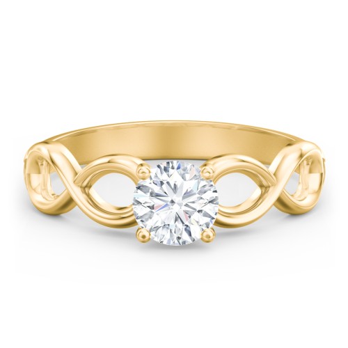 Diamond Solitaire Engagement Ring with Infinity Band – 10K Yellow Gold