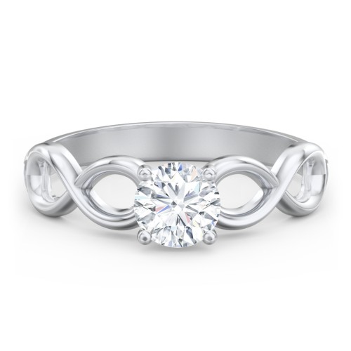 Diamond Solitaire Engagement Ring with Infinity Band – 14K White Gold
