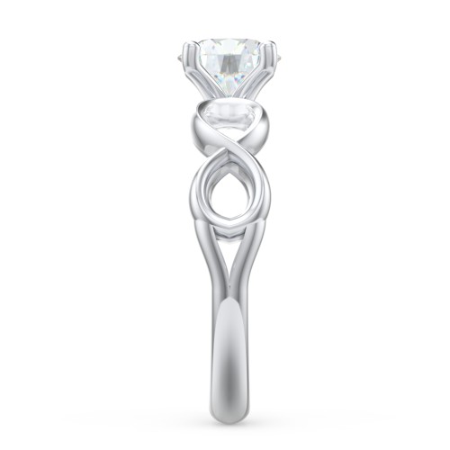 Diamond Solitaire Engagement Ring with Infinity Band – 14K White Gold