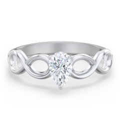 Diamond Solitaire Engagement Ring with Infinity Band – 14K White Gold