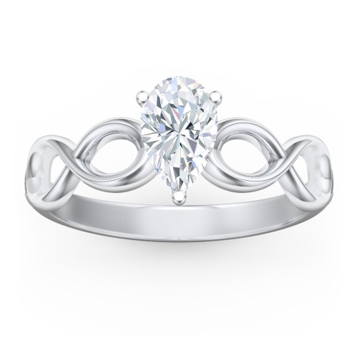 Diamond Solitaire Engagement Ring with Infinity Band – 14K White Gold