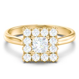 Classic Diamond Halo Engagement Ring in 10K Solid Yellow Gold with 04LABDIAM-PC-0.50-VS2-F-G and Lab Diamond