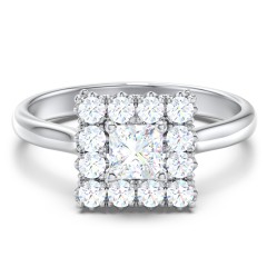 Classic Diamond Halo Engagement Ring – 14K White Gold with Lab Diamond